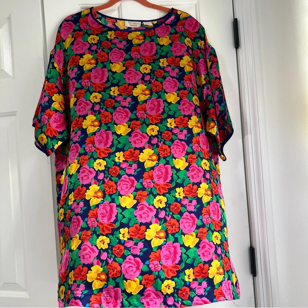 RARE Vintage GOLD Label Victoria’s Secret Sleep Shirt Gown Short Sleeve Blouse L